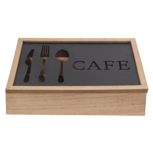 Organizador de Talheres DKD Home Decor Castanho Preto Metal Madeira MDF Vintage 25 x 18 x 6 cm