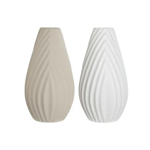 Vaso Home ESPRIT Branco Bege Grés Estilo Artesanal 24 x 24 x 41 cm (2 Unidades)