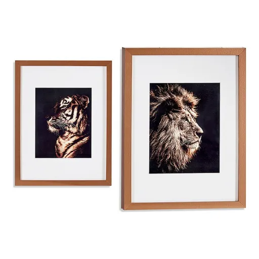 Pintura Gift Decor Bronze Vidro Aglomerado Tigre Leão 33 x 3 x 43 cm 33 x 43 x 3 cm