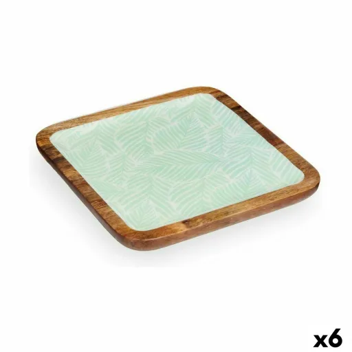Centro de Mesa Gift Decor Branco Castanho Verde Poliéster Resina Madeira de Mangueira 25 x 25 cm 25,4 x 2,54 x 25,4 cm Folha de