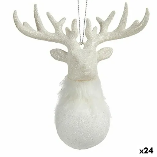 Adorno Natalício Krist+ Branco Plástico Purpurina Rena 14 x 15,5 x 7 cm (24 Unidades)