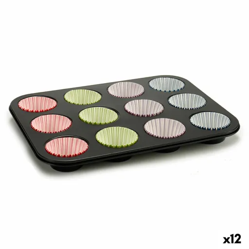 Forma para Queques Kinvara Azul Preto Vermelho Verde Roxo Multicolor 7 x 7 x 3 cm 35 x 3 x 26,5 cm Bandeja para Forno (12 Unidad