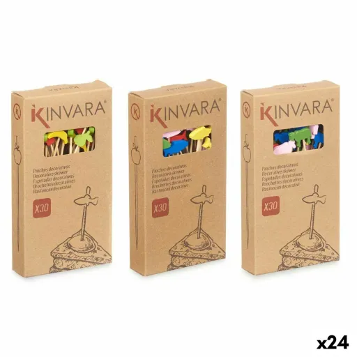 Conjunto de Espetos para Churrascos Kinvara Bambu Espeto Decorado (24 Unidades)