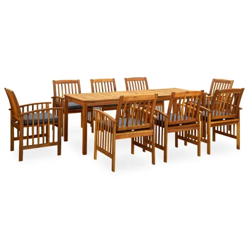 Conjunto de Jantar p/ Jardim c/ Almofadões Acácia Maciça (9 pcs)