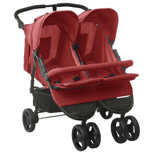 Carrinho de Bebés para Gémeos Aço Vermelho