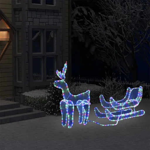 Iluminação de Natal Formato Rena e Trenó com Rede 432 Luzes LED