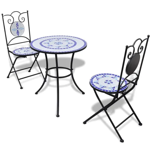 Conjunto Bistrô Azulejos de Cerâmica   Azul e Branco (3 pcs)