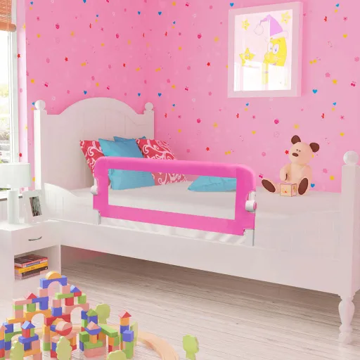 Toddler Barra de Segurança para Cama 102 x 42 cm Rosa