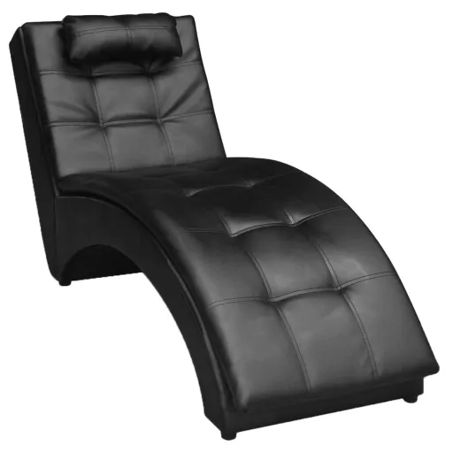 Chaise Longue com Almofada Couro Artificial Preto