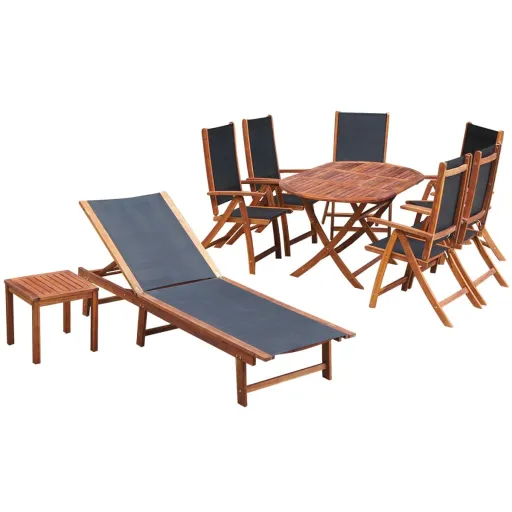 Conjunto de Jantar Jardim c/ Almofadões Acácia Maciça (9 pcs)