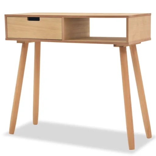 Mesa Consola de Pinho Maciço 80x30x72 cm Castanho
