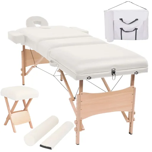Mesa Massagem Dobrável 3 Zonas + Banco 10 cm Espessura Branco
