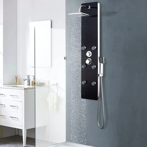 Coluna de Duche em Vidro 25x44,6x130 cm Preto