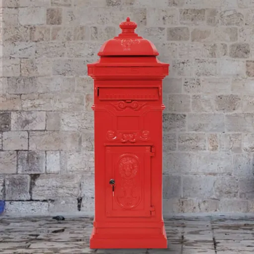 Caixa Correio Coluna Vintage Alumínio Inoxidável Vermelho