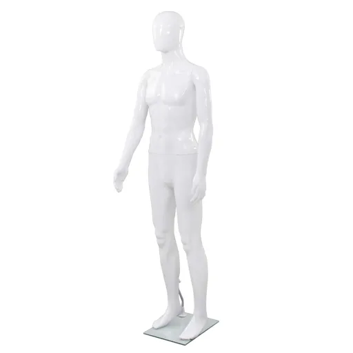 Manequim Masculino Completo Base Vidro 185 cm Branco Brilhante