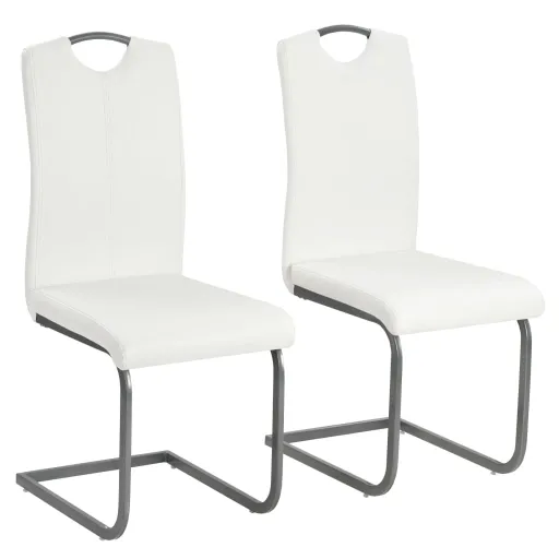 Cadeiras de Jantar Cantilever   Couro Artificial Branco (2 pcs)