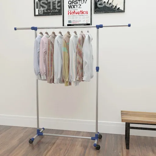 Suporte Roupas Ajustável Aço Inoxidável 165x44x150 cm Prateado