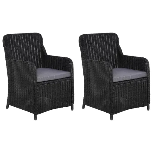 Cadeiras de Exterior c/ Almofadões   Vime PE Preto   (2 pcs)