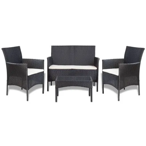 Conjunto Lounge de Jardim c/ Almofadões Vime PE Preto (4 pcs)