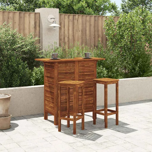 Conjunto Mesa e Cadeiras de Bar   Madeira de Acácia Maciça (3 pcs)