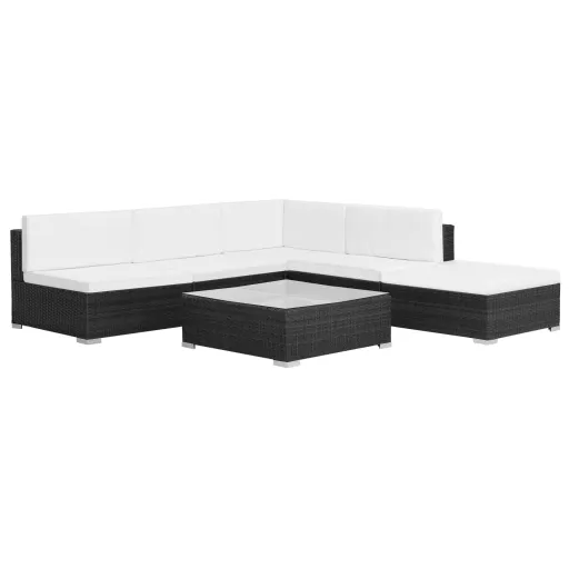 Conjunto Lounge de Jardim c/ Almofadões Vime PE Preto (6 pcs)