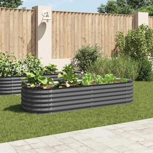 Canteiro Elevado de Jardim Aço Galvanizado 240x80x44cm Cinzento