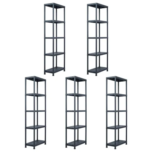 Estantes de Arrumação   Preto 125 Kg 60x30x180 cm Plástico (5 pcs)