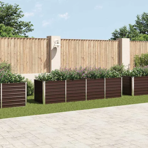 Canteiro Elevado de Jardim Aço Galvanizado 320x80x77cm Castanho