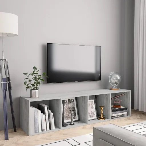Estante/Móvel de TV 143x30x36 cm Contraplacado Cinzento Cimento