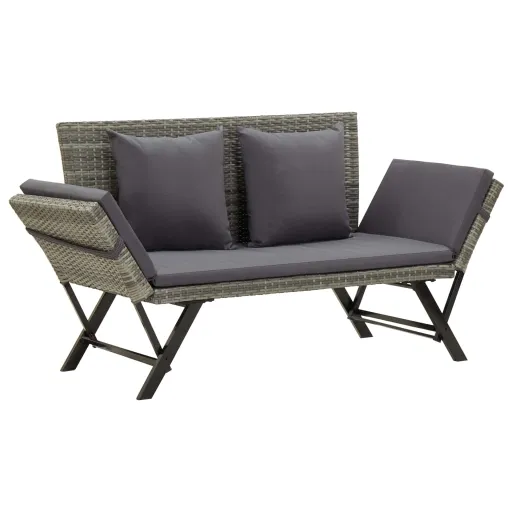 Banco de Jardim c/ Almofadões 176 cm Vime PE Cinzento