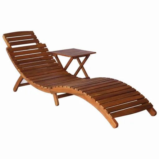 Espreguiçadeira com Mesa Madeira de Acácia Maciça Castanho