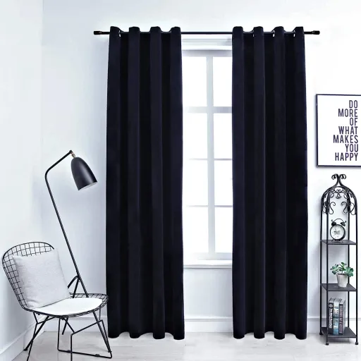 Cortinas Blackout com Argolas   140x225 cm Veludo Preto (2 pcs)