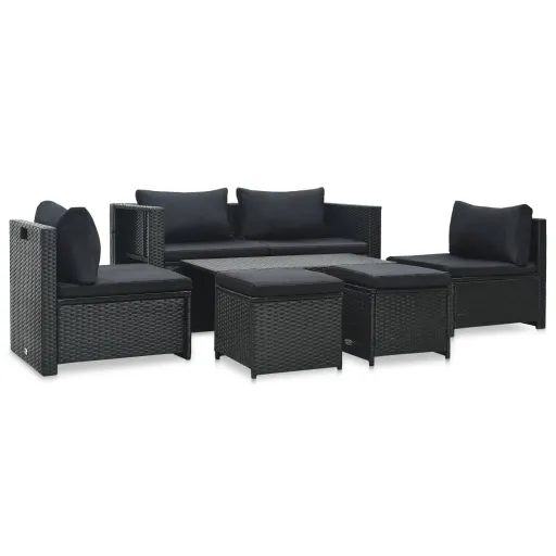 Conjunto Lounge de Jardim c/ Almofadões Vime PE Preto (6 pcs)