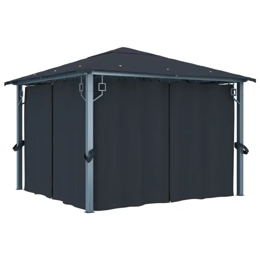 Gazebo com Cortina 300x300 cm Alumínio Antracite