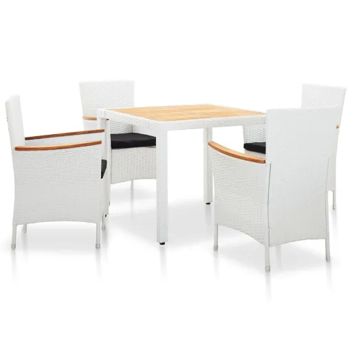 Conjunto de Jantar para Exterior Vime PE Branco (5 pcs)