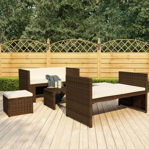 Conjunto Lounge Jardim c/ Almofadões Vime PE Castanho (5 pcs)