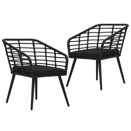 Cadeiras de Jardim com Almofadões   Vime PE Preto (2 pcs)