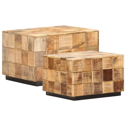 Mesas de Centro   c/ Design Blocos Madeira Mangueira Áspera (2 pcs)