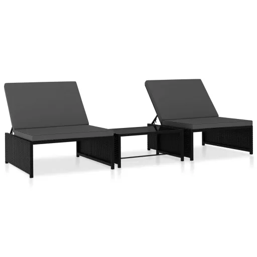 Espreguiçadeiras com Mesa   Vime PE Preto (2 pcs)
