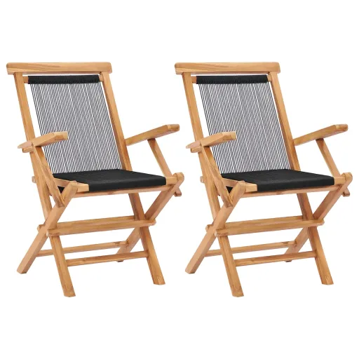 Cadeiras de Jardim Dobráveis   Madeira Teca Maciça e Corda (2 pcs)