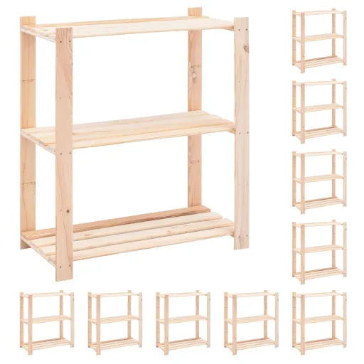 10 Unidades Arrumação 3 Prateleiras 80x38x90cm Pinho 150 kg