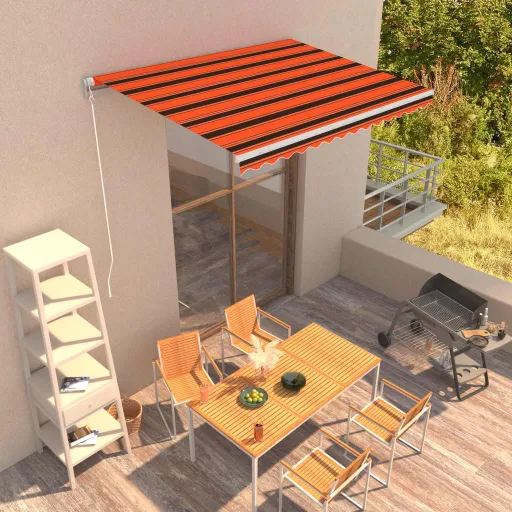 Toldo Retrátil Manual 350x250 cm Laranja e Castanho