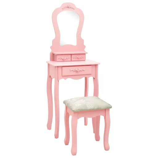 Conj. Toucador com Banco 50x59x136 cm Madeira Paulownia Rosa