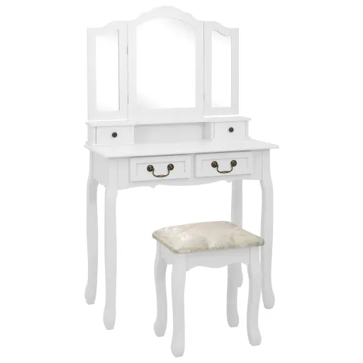 Conj. Toucador com Banco 80x69x141 cm Madeira Paulownia Branco