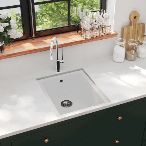 Lava-Louça Cozinha c/ Orifício Extravasamento Granito Branco
