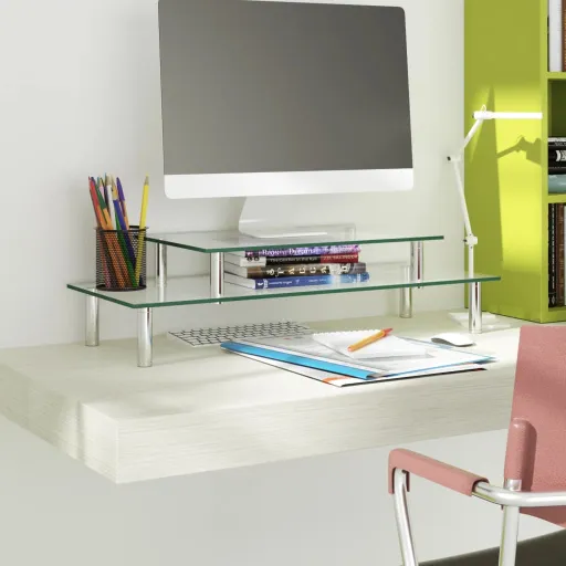 Suporte de Monitor de 2 Níveis Vidro Transparente