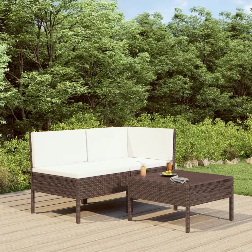 Conjunto Lounge Jardim c/ Almofadões Vime PE Castanho (3 pcs)