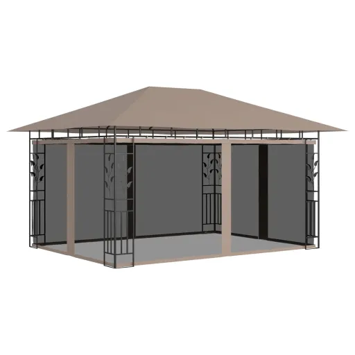 Gazebo c/ Rede Mosquiteira 4x3x2,73m 180 g/m² Cinza-Acastanhado
