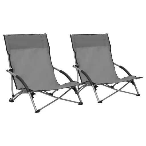 Cadeiras de Praia Dobráveis   Tecido Cinzento (2 pcs)