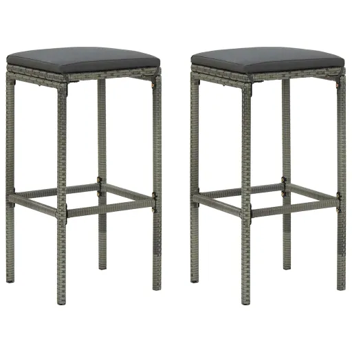 Bancos de Bar com Almofadões   Vime PE Cinzento (2 pcs)